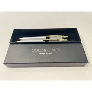 Gold Coast Silver  & Gold Push Pen Pencil Set Vintage Gift Boxed  Black Ink